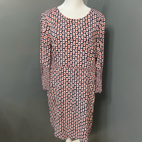 Boden Dresses & Skirts - BODEN 8L Lightweight Floral Tunic Dress Long Sleeve Bell Cuff Navy Red Casual